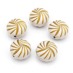 Намистини Акрилові "Париж" Круглі Плоскі, з Малюнком Металік Золото, Бежевий, 23x16мм, Отвір 2мм, 5 шт