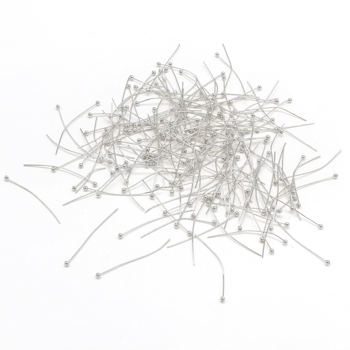 Піни з Кулькою, Латунь, Срібло, 18х0.5мм, Кулька 2мм, 100 шт, фото 1