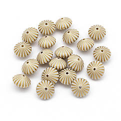 Намистини Акрилові "Париж" Біконус, з Малюнком Металік Золото, Бежевий, 10.5x15мм, Отвір 1.5мм, 20 шт