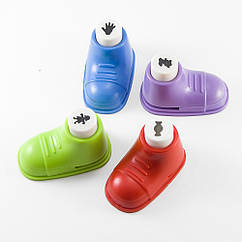 Компостер Фігурний "Кнопка-Ботинок", Блістер, 4шт/набір, Мікс, 5х3х3.2см, Вирубка: 1см