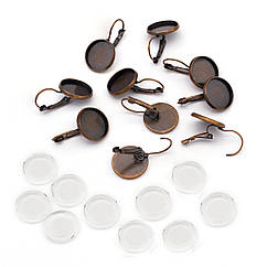 Набір-Сеттинг Швензи Основа 25х16мм та Скляний Кабошон 16х5мм, Латунь, Колір Мідний, 10 наборів