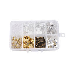 Набір з основ для пусет, заглушок і кабошонів, Латунь+Пластик+Скло, Платина, 11х6.8х2.9см
