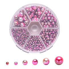 Перли Намистини Акрилові, Глянцеві, Круглі, Без Отвори, Рожевий, 2.5мм/3мм/4мм/5мм/6мм/8мм, 1250шт/набір