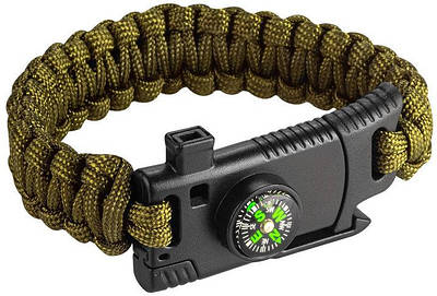 Браслет для виживання з паракорту 5в1 28 см до 100 кг компас свисток міні-ніж кресало Оливковий