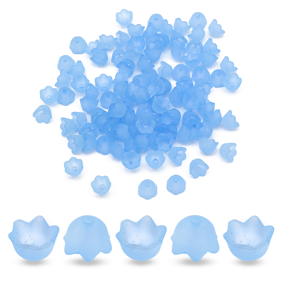 Шапочки для Намистин Акрил Матові, Прозорі, Квітка, Блакитний, 10х6мм, Отвір 1.5мм, близько 95шт/25г, фото 1
