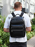 Міський чоловічий рюкзак із натуральної шкіри 41х30х17, наплічна сумка для ноутбука та документів, чорний, фото 2
