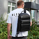 Міський чоловічий рюкзак із натуральної шкіри 41х30х17, наплічна сумка для ноутбука та документів, чорний, фото 4