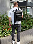 Міський чоловічий рюкзак із натуральної шкіри 41х30х17, наплічна сумка для ноутбука та документів, чорний, фото 7