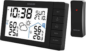 Метеостанція Sencor, внутр/зовн вимірювання, AAx3+AAx2, темп-ра, вологість, час, прогноз погоди, чорний