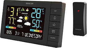 Метеостанція Sencor, внутр/зовн вимірювання, від мережі/AAx3+AAx2, темп-ра, вологість, час, прогноз погоди,