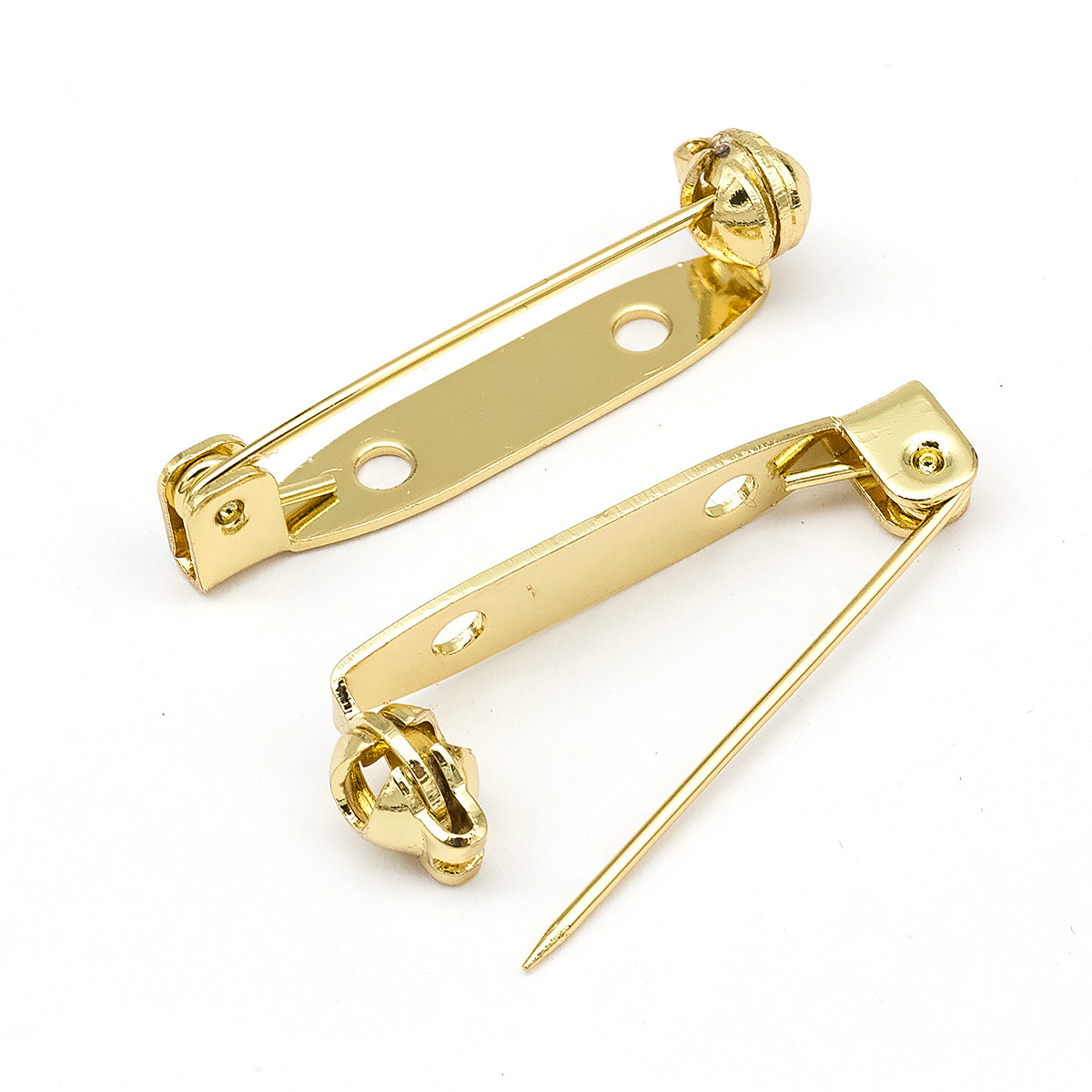 Основа під Брошку Латунь, Шпилька, з 2-ма отворами, Клас ААА, Позолота 18К, 28х5х6мм, Пін 1мм, 2 шт, фото 1