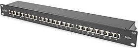 Патч-панель DIGITUS CАТ 6А STP, 19", 1U, 24 порти, зібрана, чорна