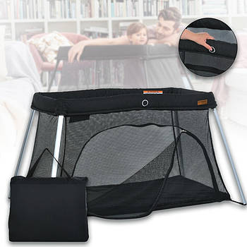 Прямокутне ліжечко-манеж 127 х 70 х 84 см на блискавці з матрацом та чохлом El Camino ME 1194 Black Чорний