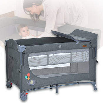 Манеж-ліжко 128 х 70 х 88 см із пеленатором та відкидним бортиком El Camino ME 1098 Gray Сірий