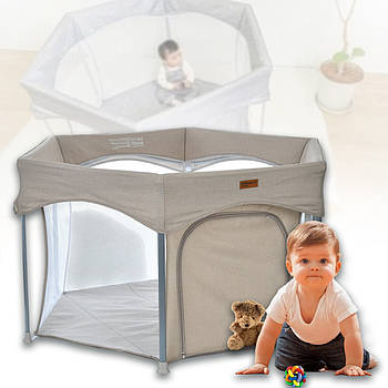 Шестикутний манеж 145 х 117 х 74 см з м'яким матрациком та сумкою-чохлом El Camino ME 1195 Beige Бежевий