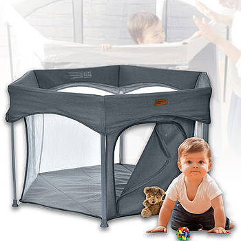 Шестикутний манеж 145 х 117 х 74 см з відкидним входом та м'яким матрациком El Camino ME 1195 Dark Gray