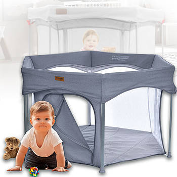 Манеж шестикутний 145 х 117 х 74 см з матрациком та застібкою на блискавці El Camino ME 1195 Gray Сірий