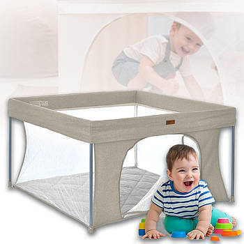 Дитячий квадратний манеж 127 х 127 х 74,5 см з матрацом легко складається El Camino ME 1196 Beige Бежевий