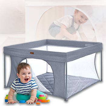 Квадратний манеж 127 х 127 х 74,5 см з відкидним бортиком на блискавці El Camino ME 1196 Gray Сірий