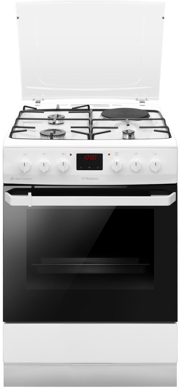 Плита з комбі. вар. поверхнею Hansa, 60х60см, 62л, емаль, газ контр., дисплей, білий, фото 1
