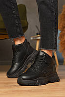 Кросівки жіночі зимові чорного кольору на шнурівці 205492K