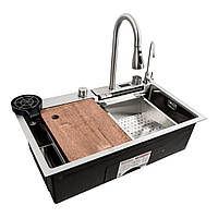 Кухонна мийка 75*45G сатин Platinum Handmade "Водоспад" повна комплектація