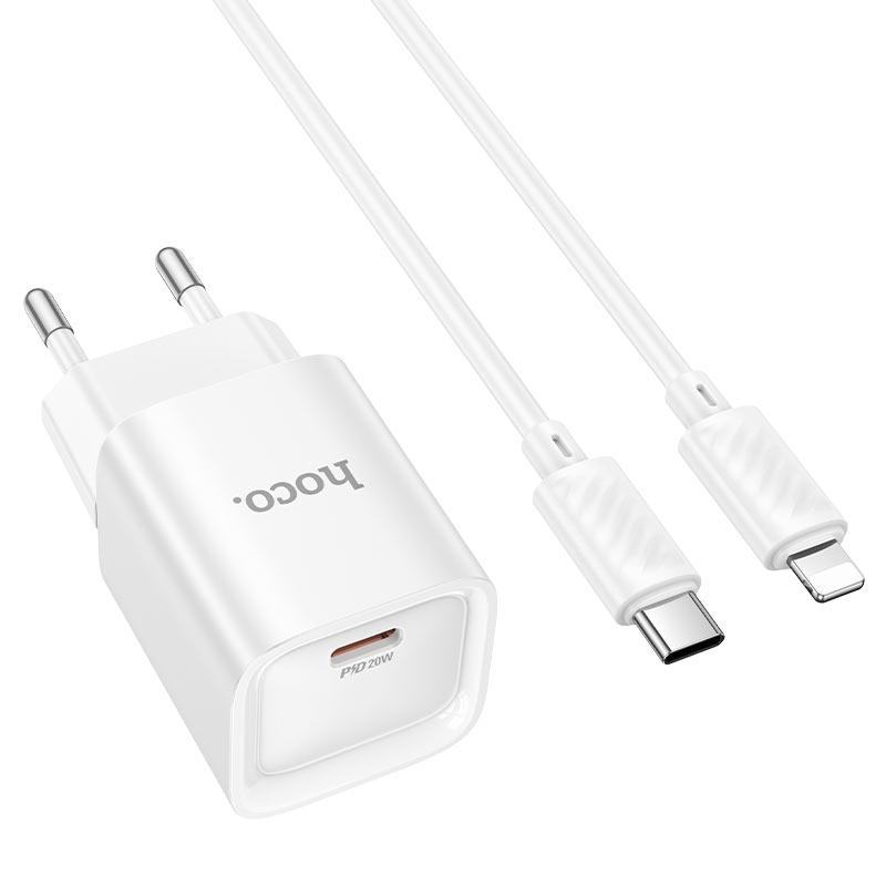 СЗУ Hoco C146A Charm single port PD20W charger set(Type-C to iP)(EU) White