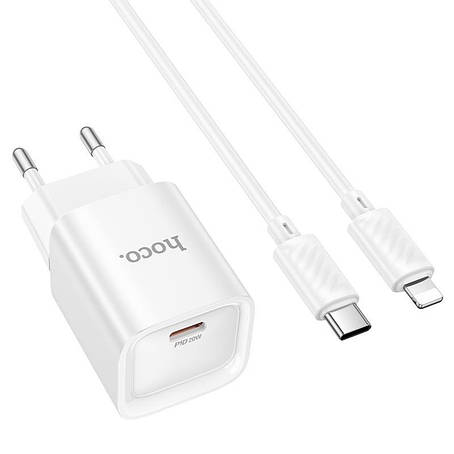 СЗУ Hoco C146A Charm single port PD20W charger set(Type-C to iP)(EU) White, фото 1