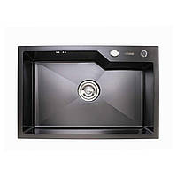 Кухонна мийка Platinum Handmade PVD 650х430х220 чорна (товщина 3,0/1,5 + дозатор в комплекті)