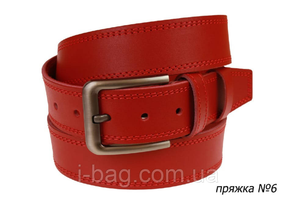Ремінь шкіряний джинсовий подвійна строчка SULLIVAN 112-151 (8) 115-150 см червоний, фото 1