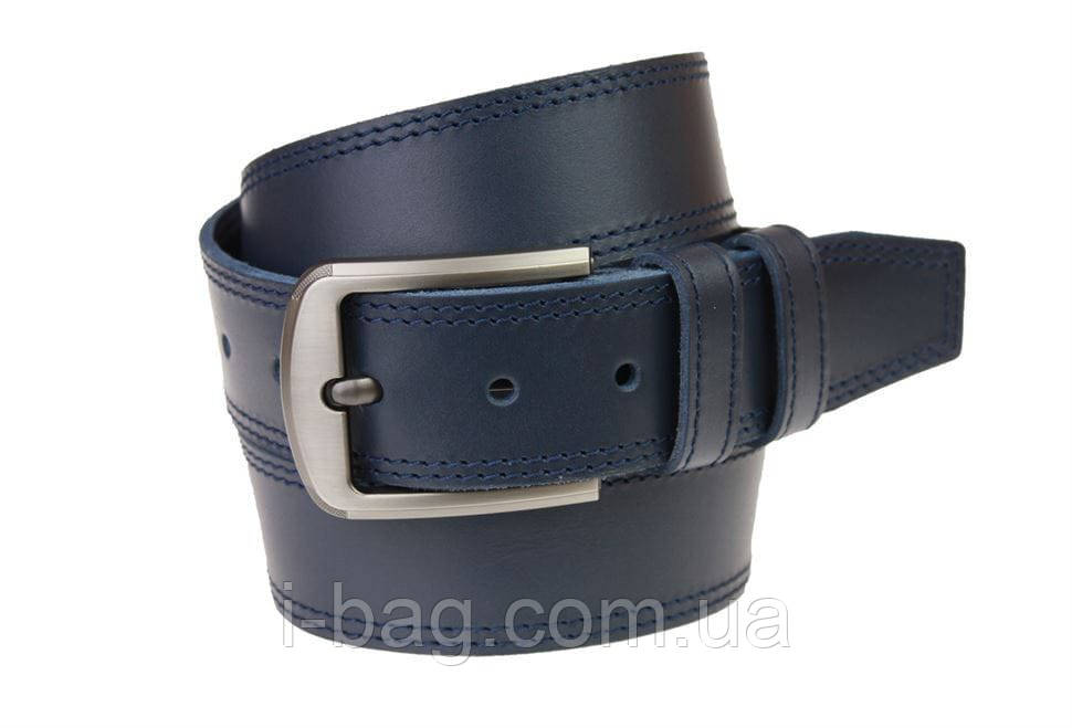 Ремінь чоловічий шкіряний джинсовий подвійна строчка SULLIVAN 112-84 (8) 115-150 см синій, фото 1