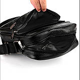 Сумка чоловіча шкіряна через плече Барсетка месенджер з натуральної шкіри Чорна, фото 8