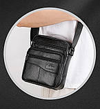Сумка чоловіча шкіряна через плече Барсетка месенджер з натуральної шкіри Чорна, фото 4