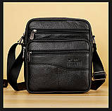 Сумка чоловіча шкіряна через плече Барсетка месенджер з натуральної шкіри Чорна, фото 3