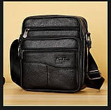 Сумка чоловіча шкіряна через плече Барсетка месенджер з натуральної шкіри Чорна, фото 2