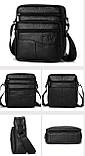 Сумка чоловіча шкіряна через плече Барсетка месенджер з натуральної шкіри Чорна, фото 5