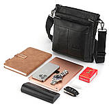 Сумка чоловіча шкіряна через плече Барсетка месенджер з натуральної шкіри Чорна, фото 9