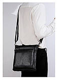 Сумка чоловіча шкіряна через плече Барсетка месенджер з натуральної шкіри Чорна, фото 4
