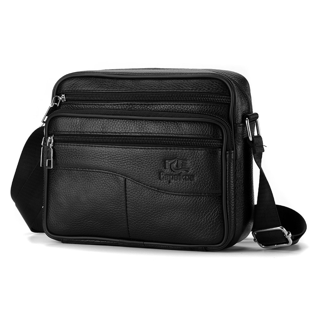 Сумка чоловіча шкіряна через плече Барсетка месенджер з натуральної шкіри Чорна, фото 1