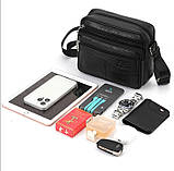 Сумка чоловіча шкіряна через плече Барсетка месенджер з натуральної шкіри Чорна, фото 5
