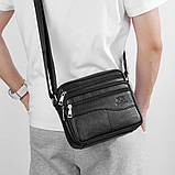 Сумка чоловіча шкіряна через плече Барсетка месенджер з натуральної шкіри Чорна, фото 2