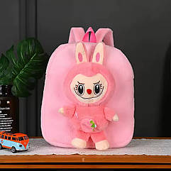 Дитячий хутровий рюкзак 1 шт/уп 30*28*10 ЛАБУБУ РОЖЕВИЙ