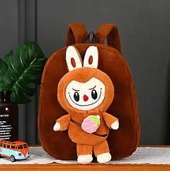 Дитячий хутровий рюкзак 1 шт/уп 30*28*10 ЛАБУБУ КОРИЧНЕВИЙ