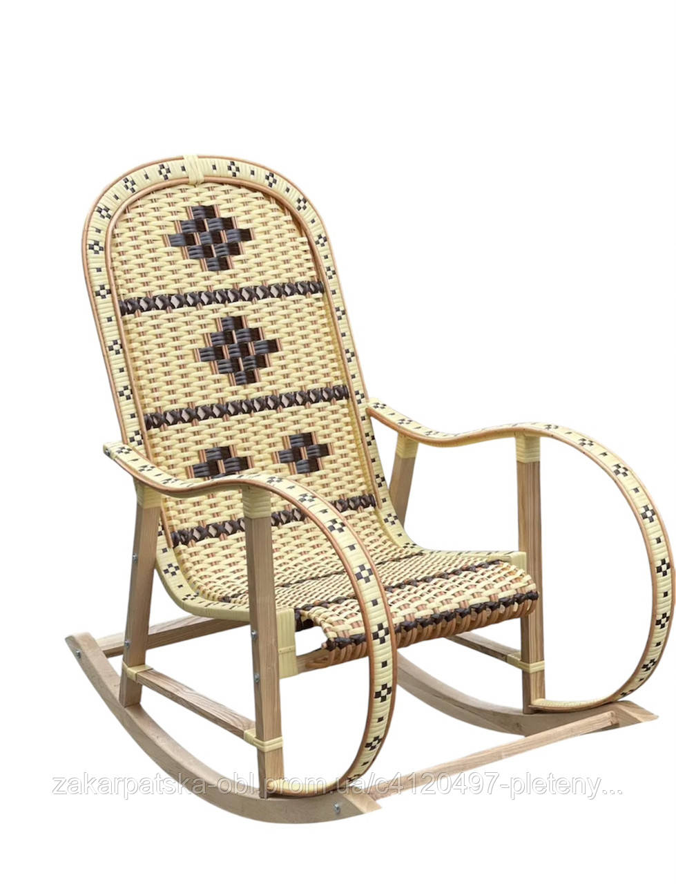Крісло качалка «Вишиванка» в бежевому кольорі із коричневим ободком, фото 1