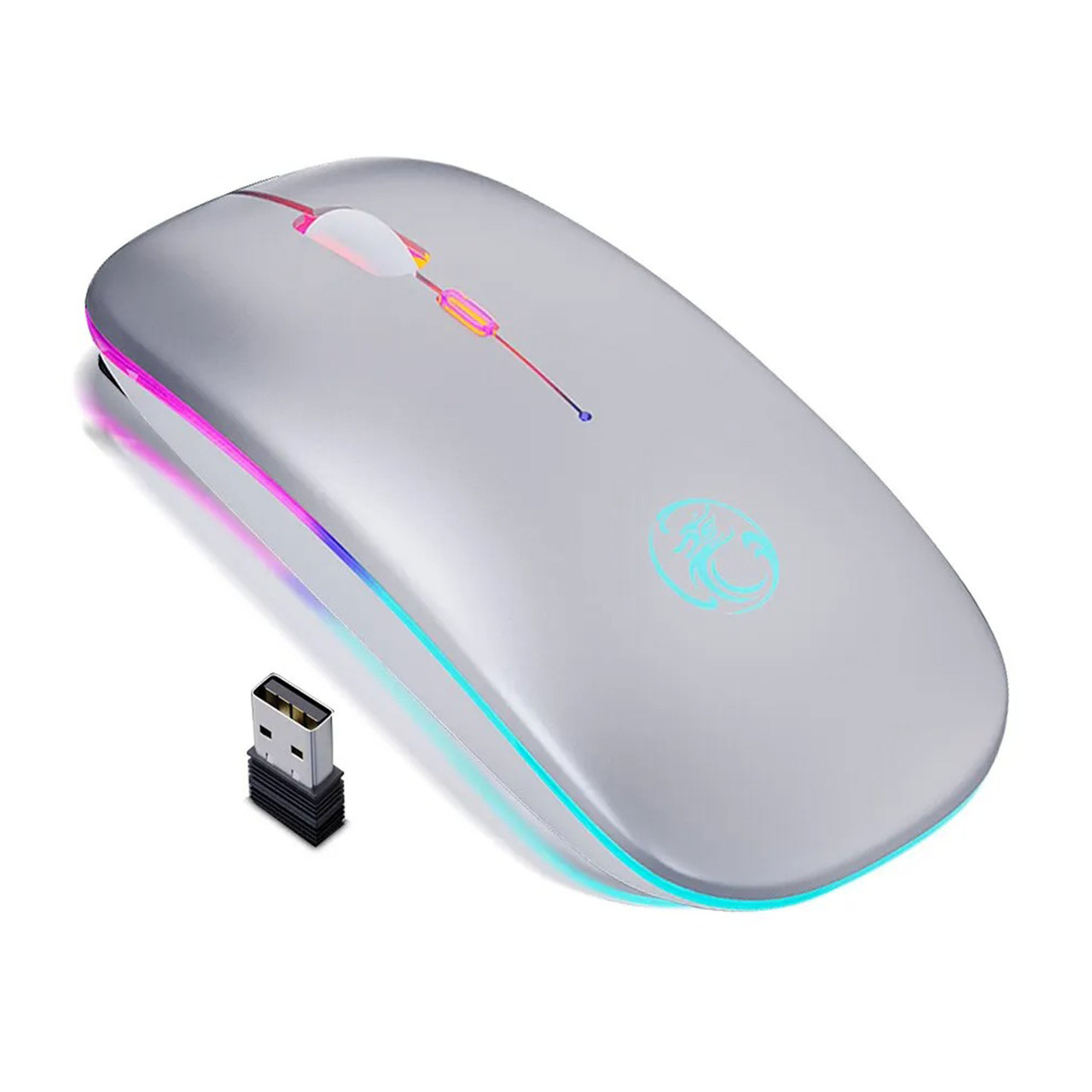 Бездротова ігрова миша iMICE з акумулятором та LED підсвіткою, геймерська мишка для ноутбука Срібна, фото 1