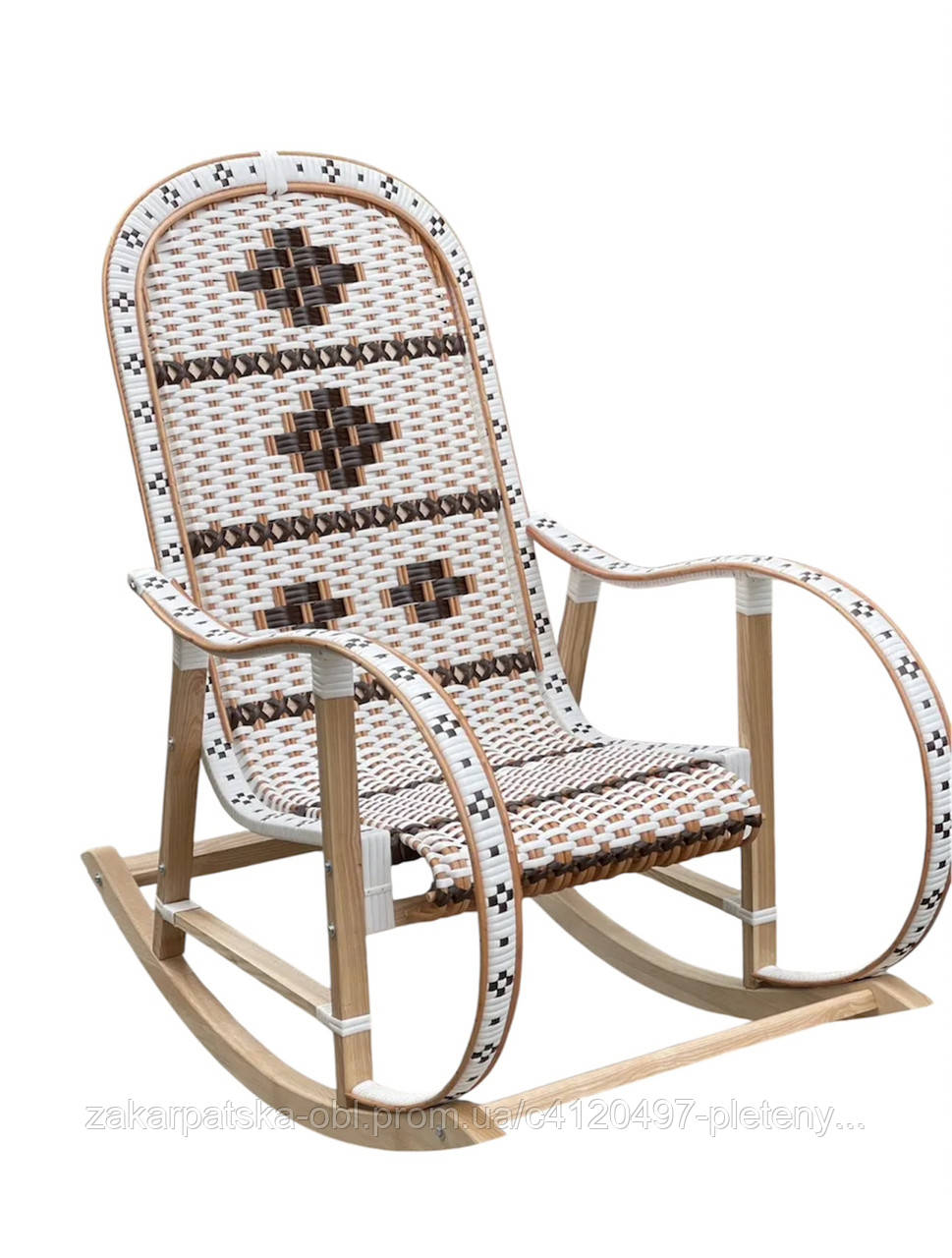 Крісло качалка « Вишиванка» в білому кольорі із коричневим ободком, фото 1