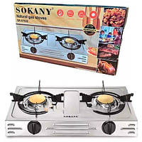Газова настільна плита SOKANY SK-07022, 2 конфорки, нержавіюча сталь, компактна та безпечна