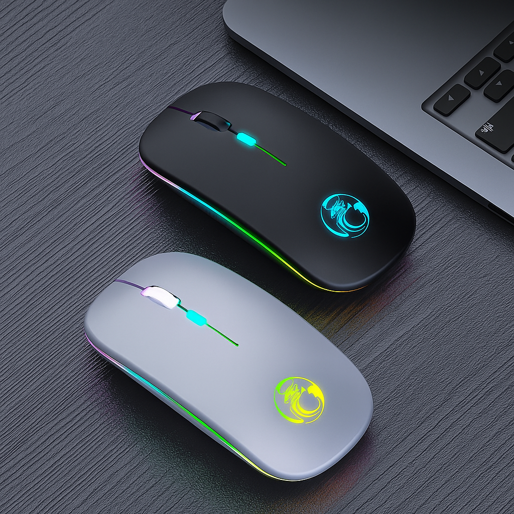 Бездротова ігрова миша iMICE Black з акумулятором та LED підсвіткою, геймерська мишка для ноутбука Чорна, фото 1