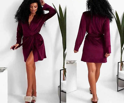 Бордовий жіночий велюровий халат,РОЗМІР ТІЛЬКИ  40(S)