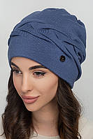 Женская вязаная шапка полный флис Калина 0309 джинс